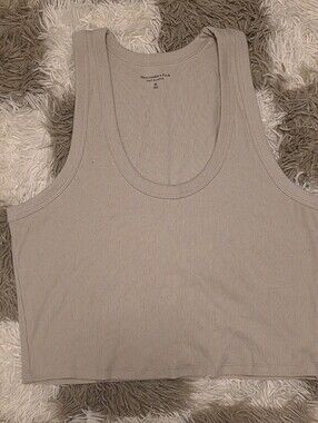 Abercrombie & Fitch Ribbed Crop Tank in Taupe Beige